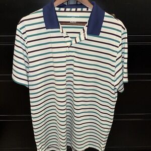 Bonobos Golf Poly Stripe POLO SHIRT XL Slim Performance Ivory Blue Green